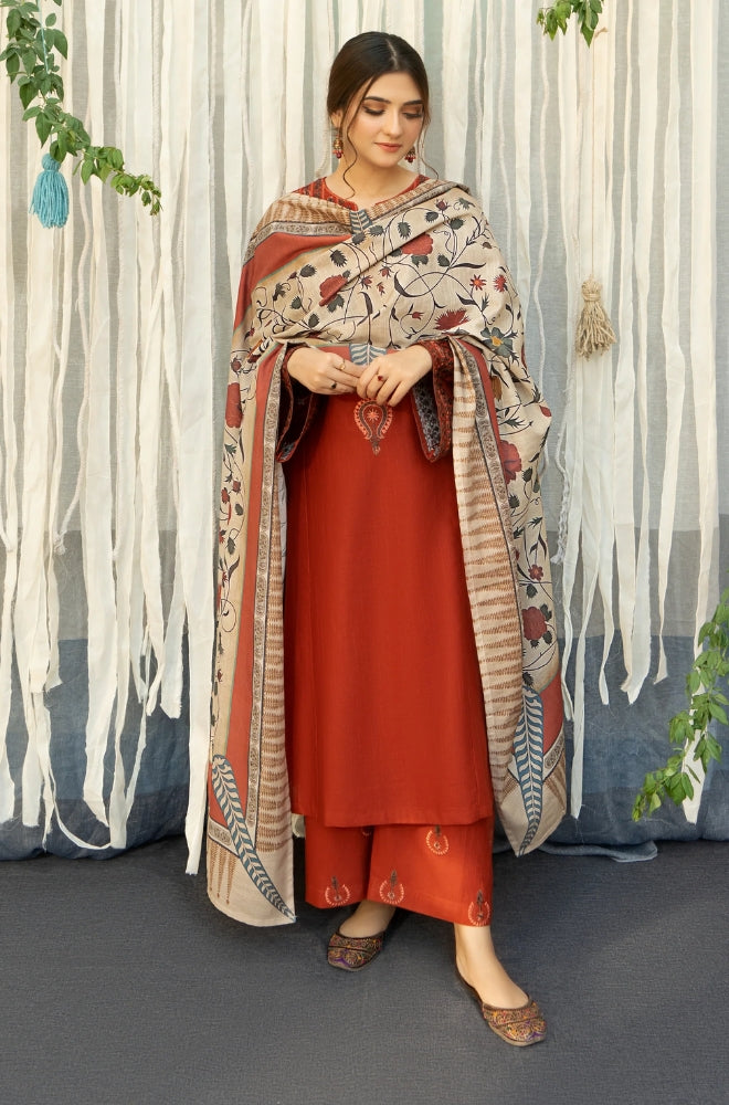 AYAT EMBROIDERED 3-PIECE WITH SHAWL Stitched Dress.