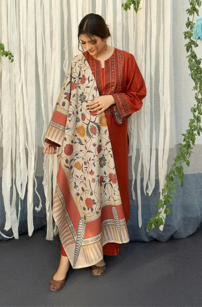 AYAT EMBROIDERED 3-PIECE WITH SHAWL Stitched Dress.