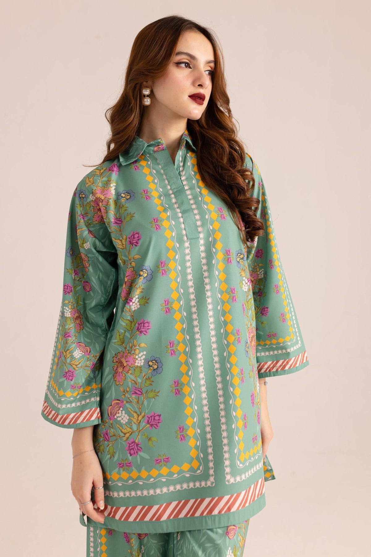 GUL-AFSHAN Digital Printed Premium Silk 2Pc Stitched Dress.