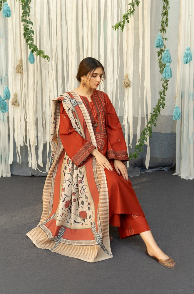 AYAT EMBROIDERED 3-PIECE WITH SHAWL Stitched Dress.