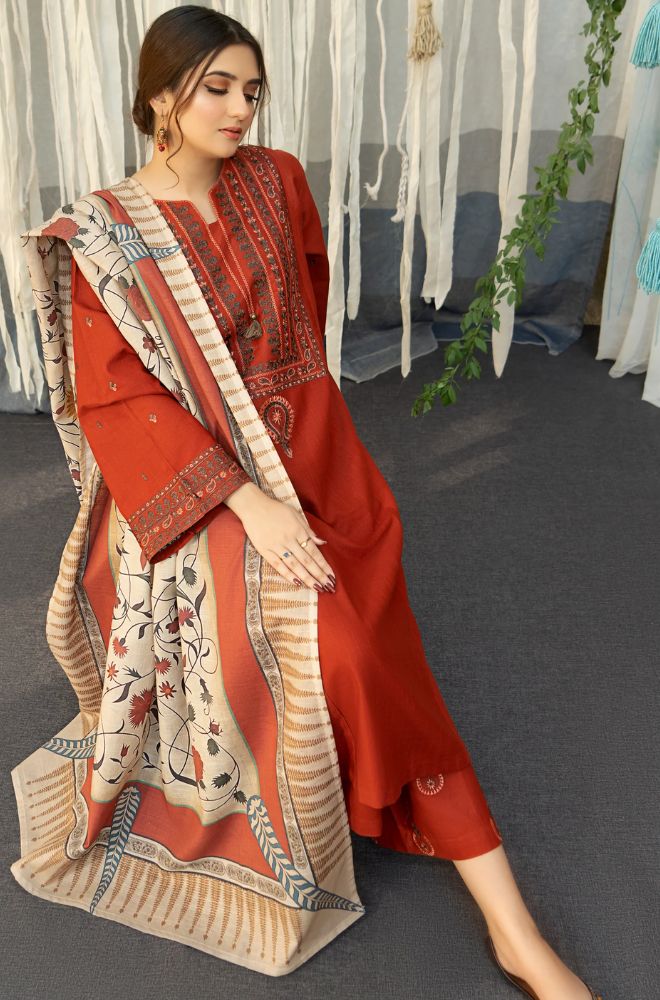 AYAT EMBROIDERED 3-PIECE WITH SHAWL Stitched Dress.