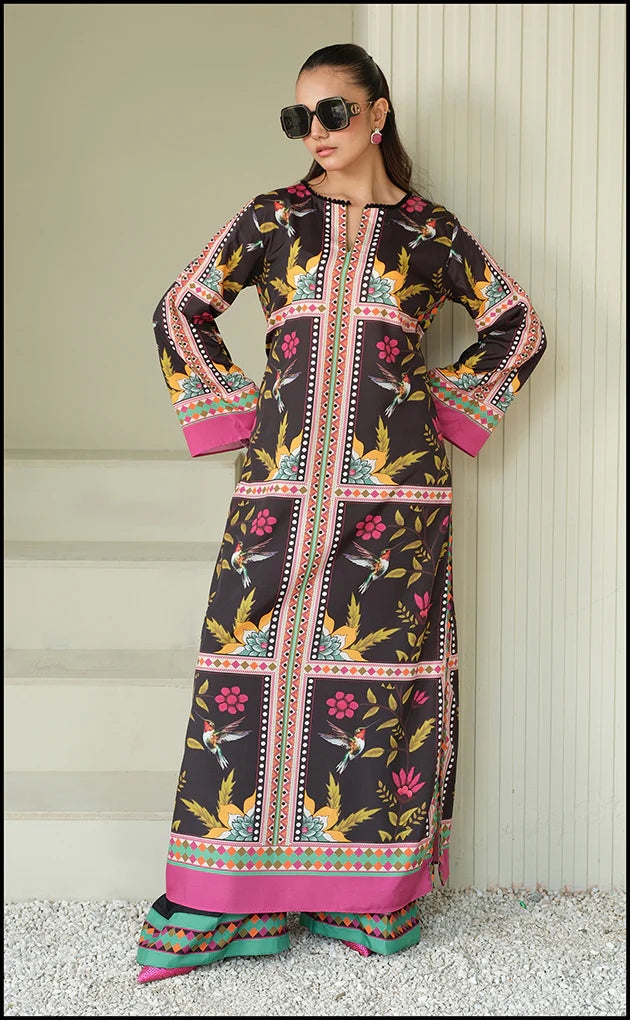 FUSCHIA FIZZ Digital Print 2PCS Stitched Dress PREMIUM SILK