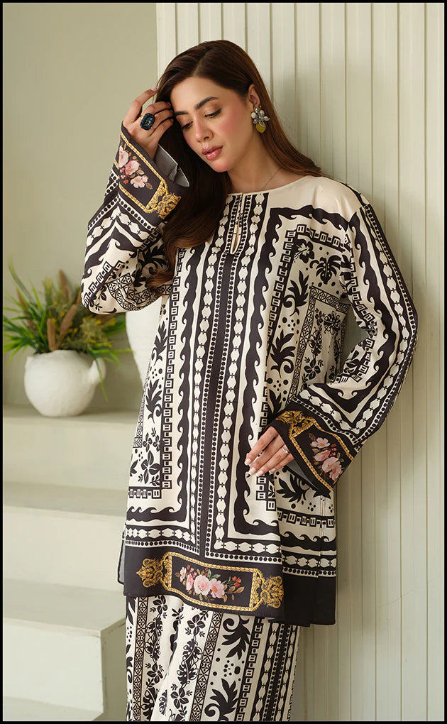 CLASSIC HANIA Digital Printed Premium Silk 2Pc Stitched Dress.