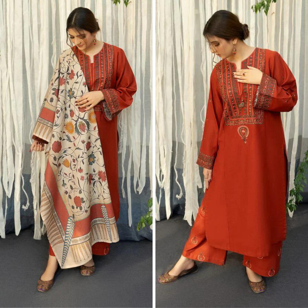 AYAT EMBROIDERED 3-PIECE WITH SHAWL Stitched Dress.
