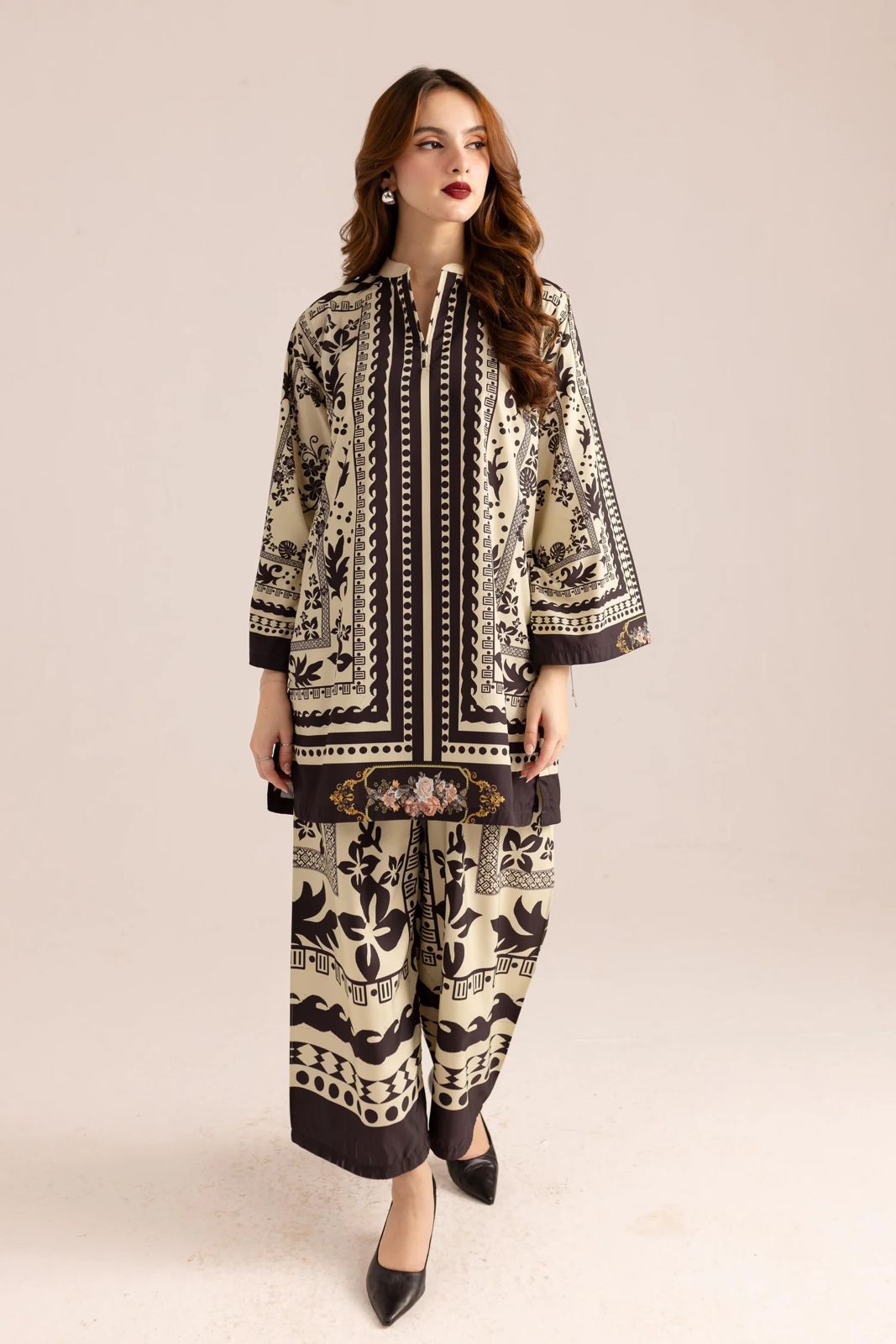 HANIA Digital Printed Premium Silk 2Pc Stitched Dress.