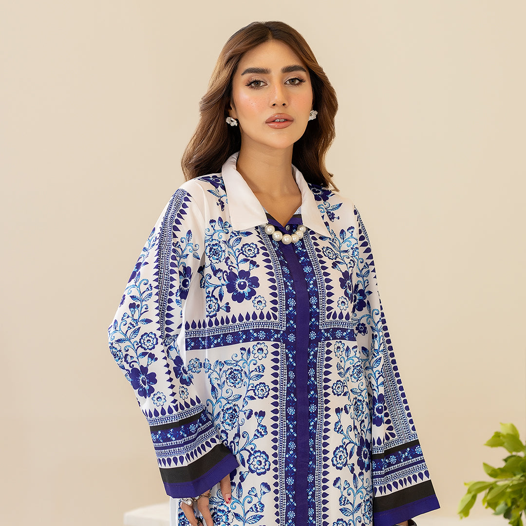 BAHAAR Digital Printed Premium Silk 2Pc Stitched Dress.