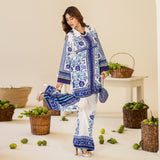 BAHAAR Digital Printed Premium Silk 2Pc Stitched Dress.