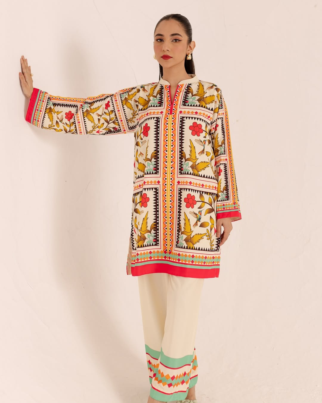 NOOR Digital Printed Premium Silk 2Pc Stitched Dress.