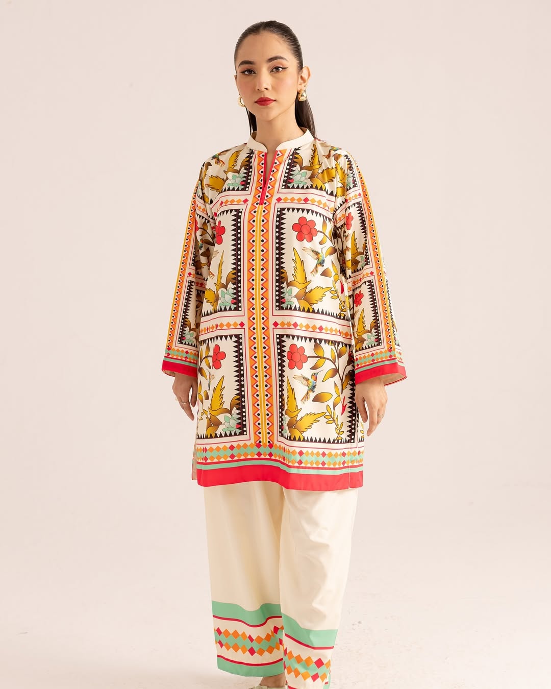 NOOR Digital Printed Premium Silk 2Pc Stitched Dress.