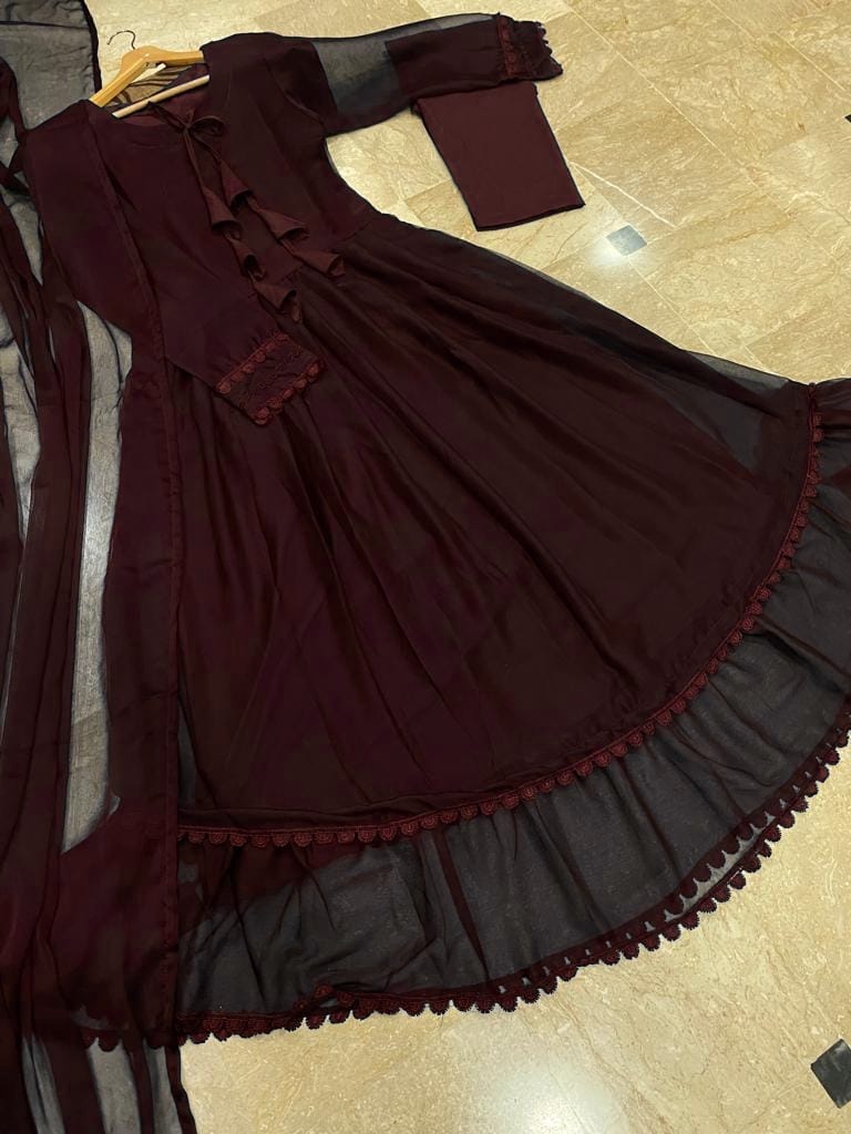 ANARKALI Lace Work 3PCs Flare Maxi Set with Dupatta