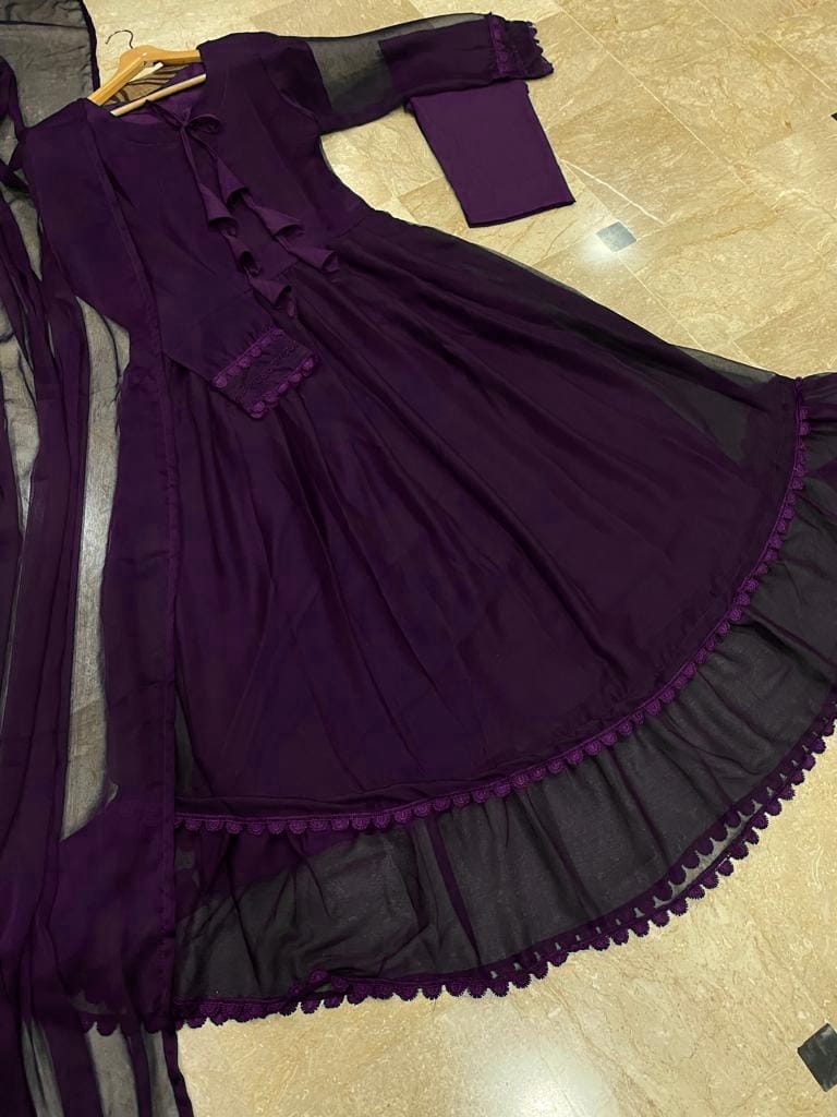 ANARKALI Lace Work 3PCs Flare Maxi Set with Dupatta