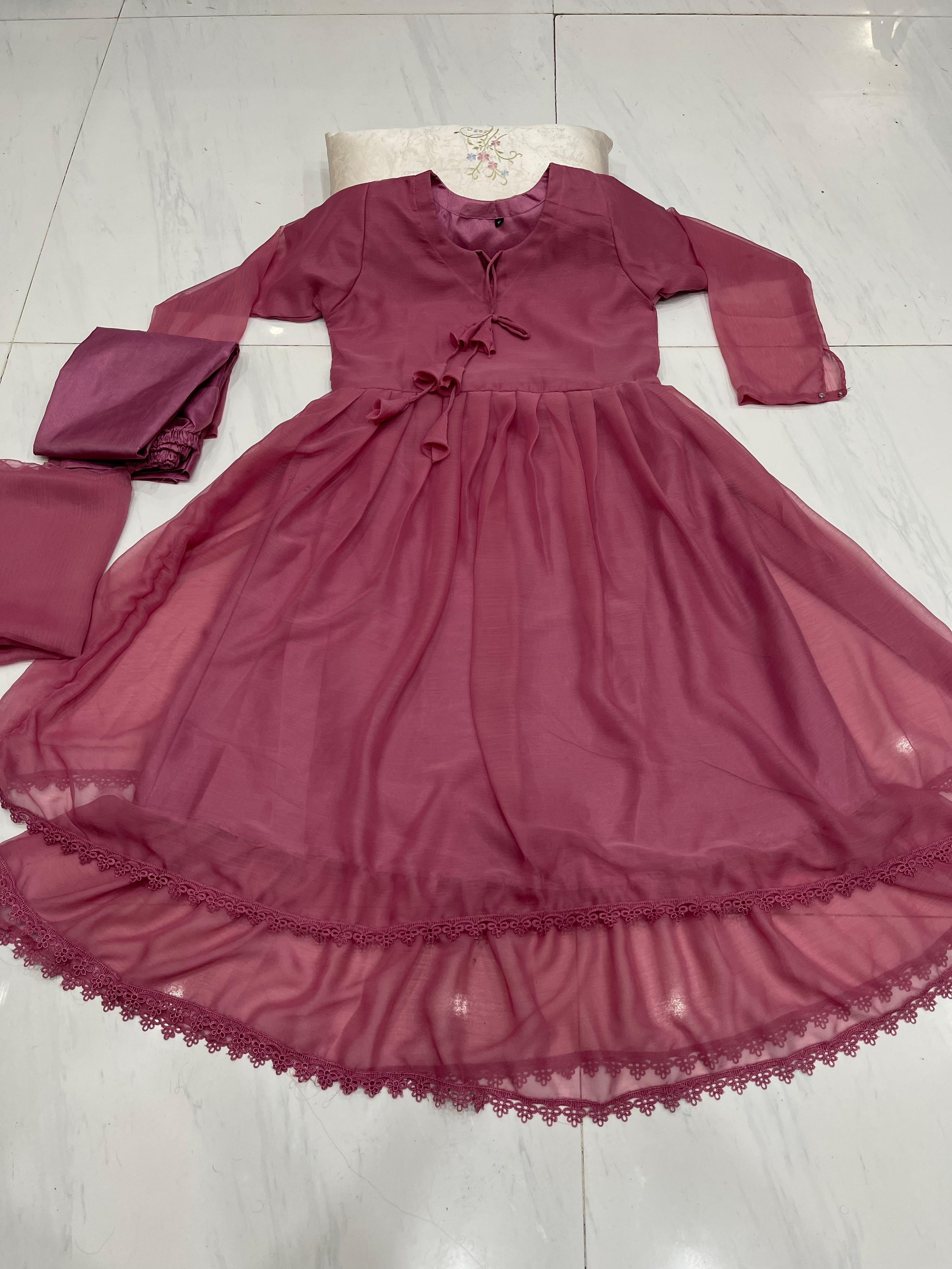 ANARKALI Lace Work 3PCs Flare Maxi Set with Dupatta