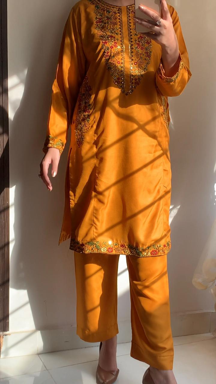 POCKET SEQUENCE Embroidered 2Pc Stitched Dress Premium Linen.