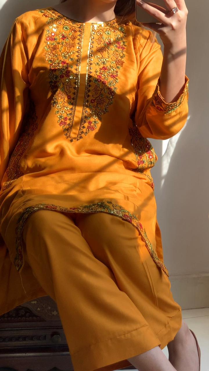 POCKET SEQUENCE Embroidered 2Pc Stitched Dress Premium Linen.