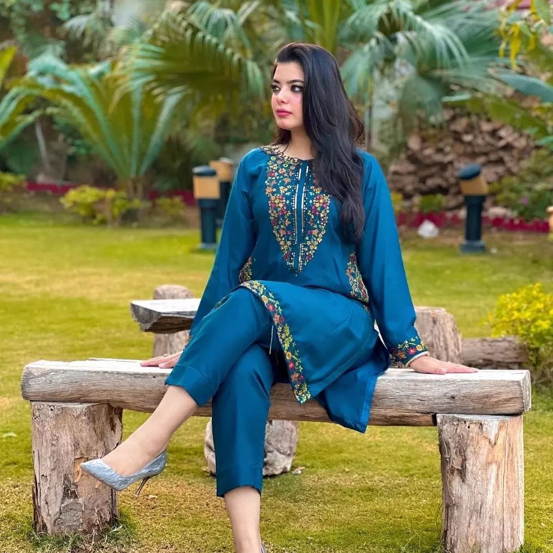 POCKET SEQUENCE Embroidered 2Pc Stitched Dress Premium Linen.