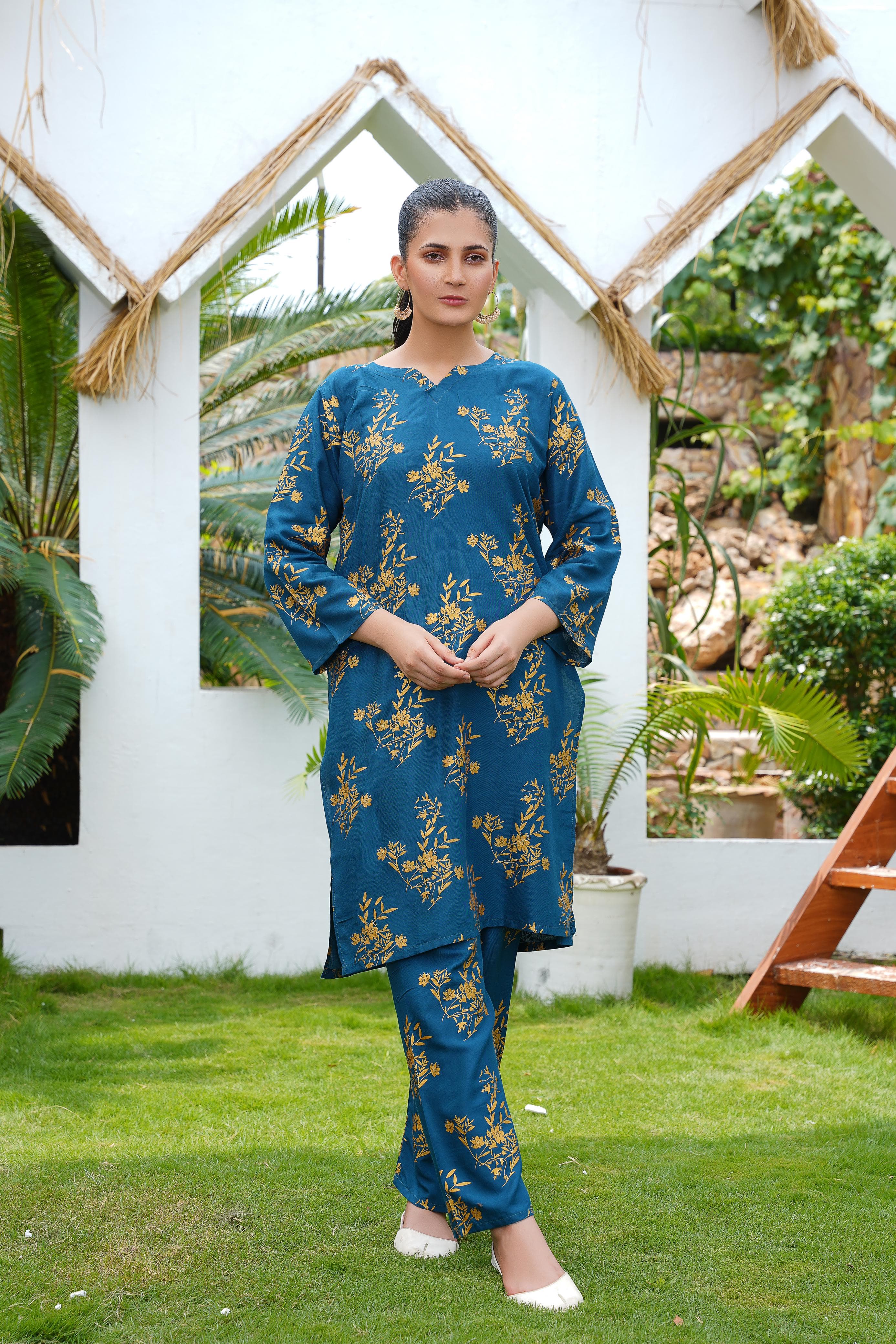 Camellia Printed Stitched 2 Piece Suit Co-Ords