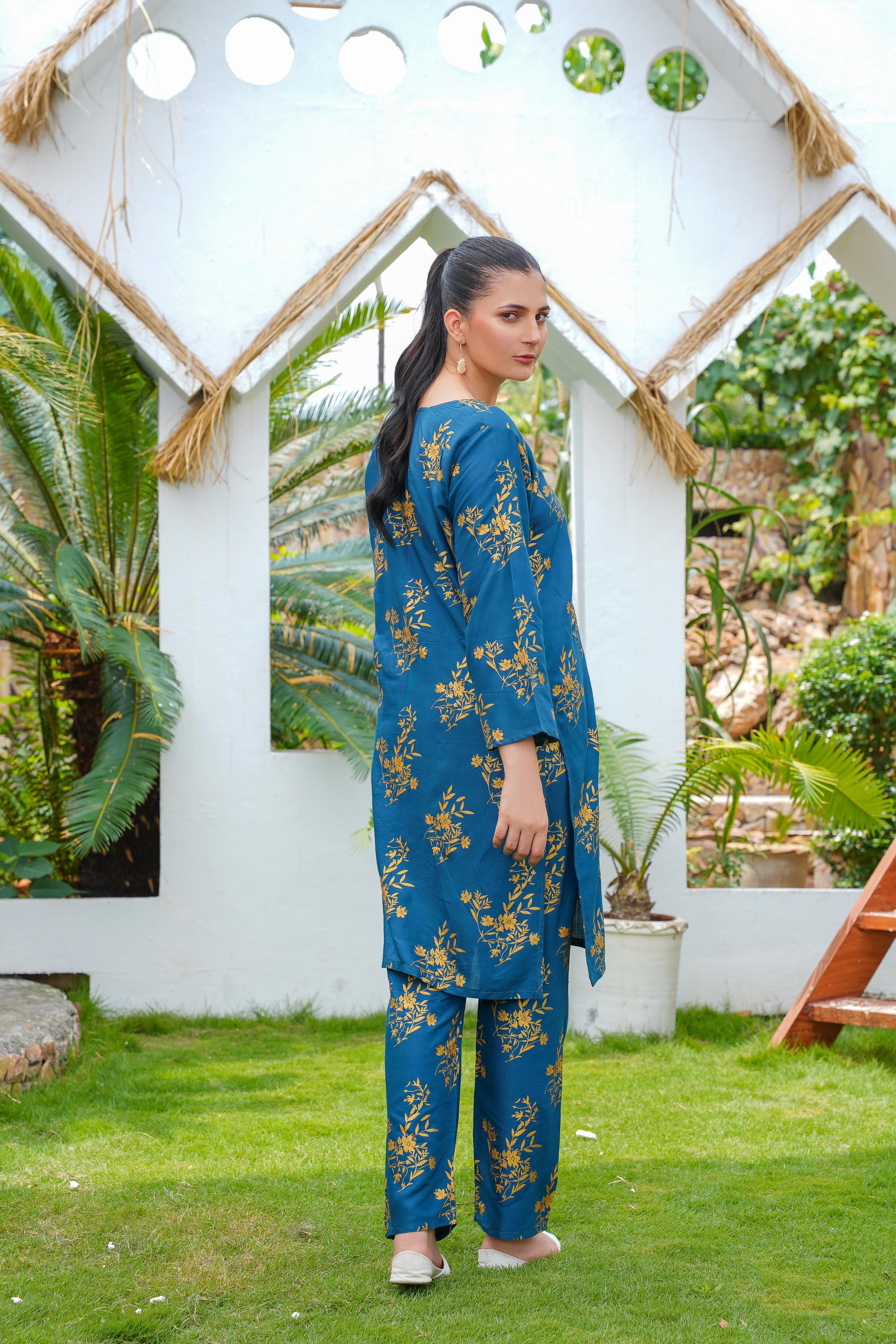 Camellia Printed Stitched 2 Piece Suit Co-Ords