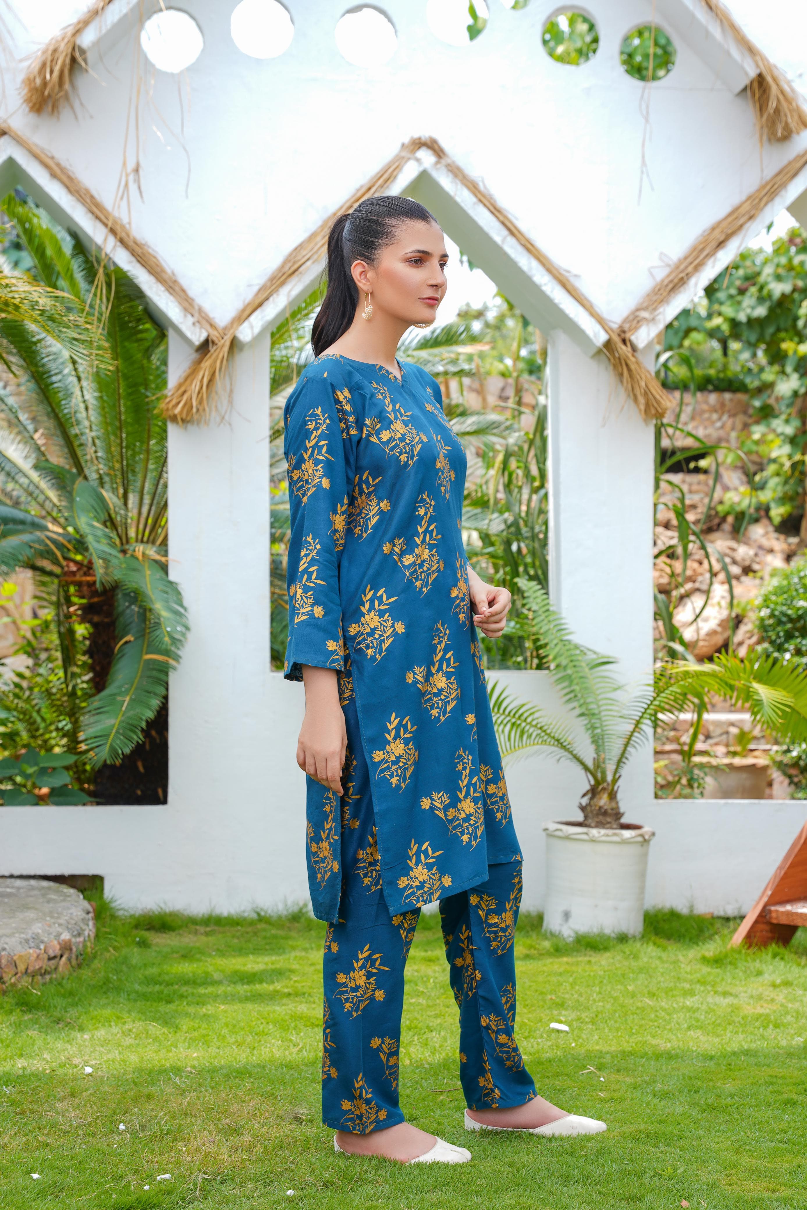 Camellia Printed Stitched 2 Piece Suit Co-Ords