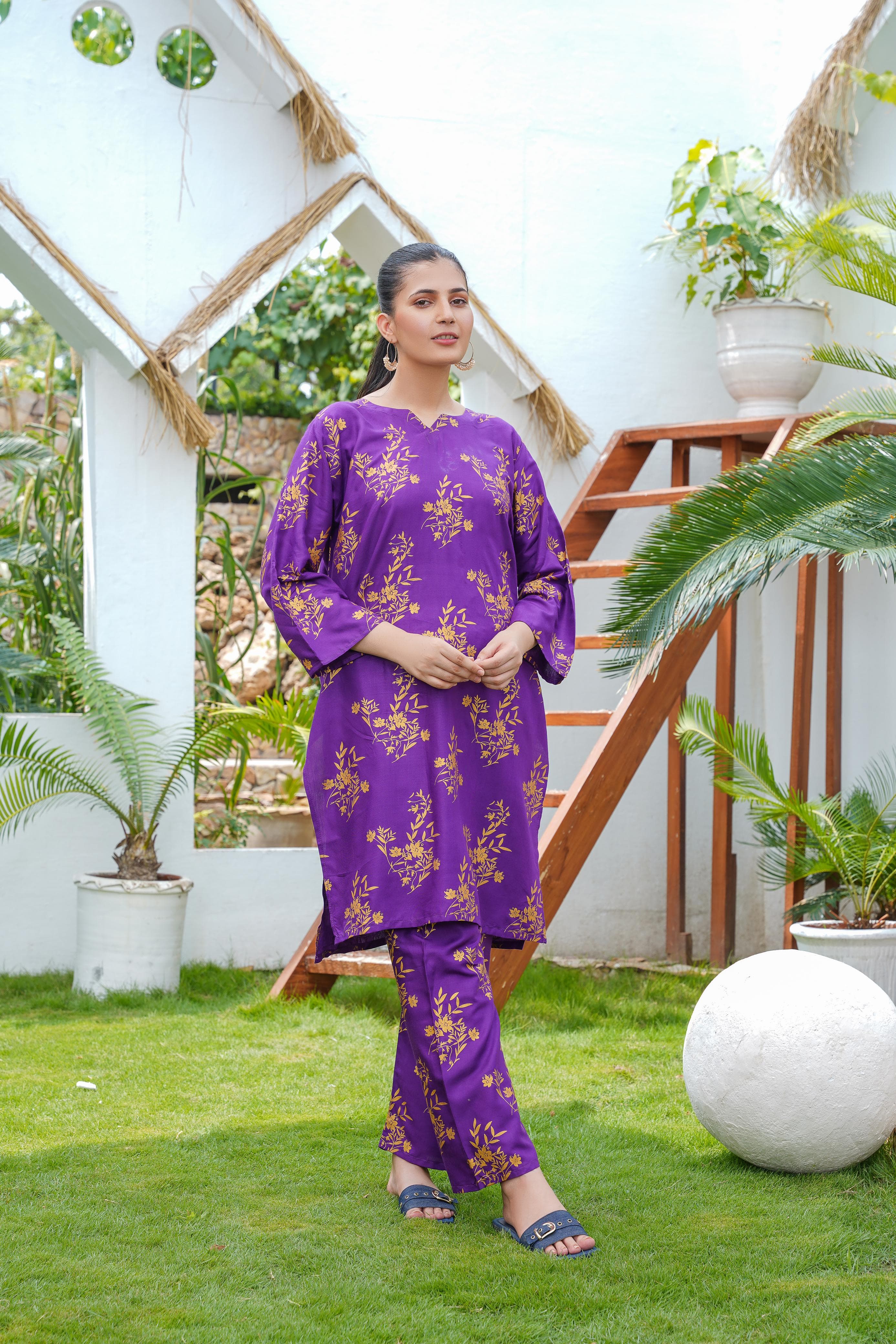 Camellia Printed Stitched 2 Piece Suit Co-Ords