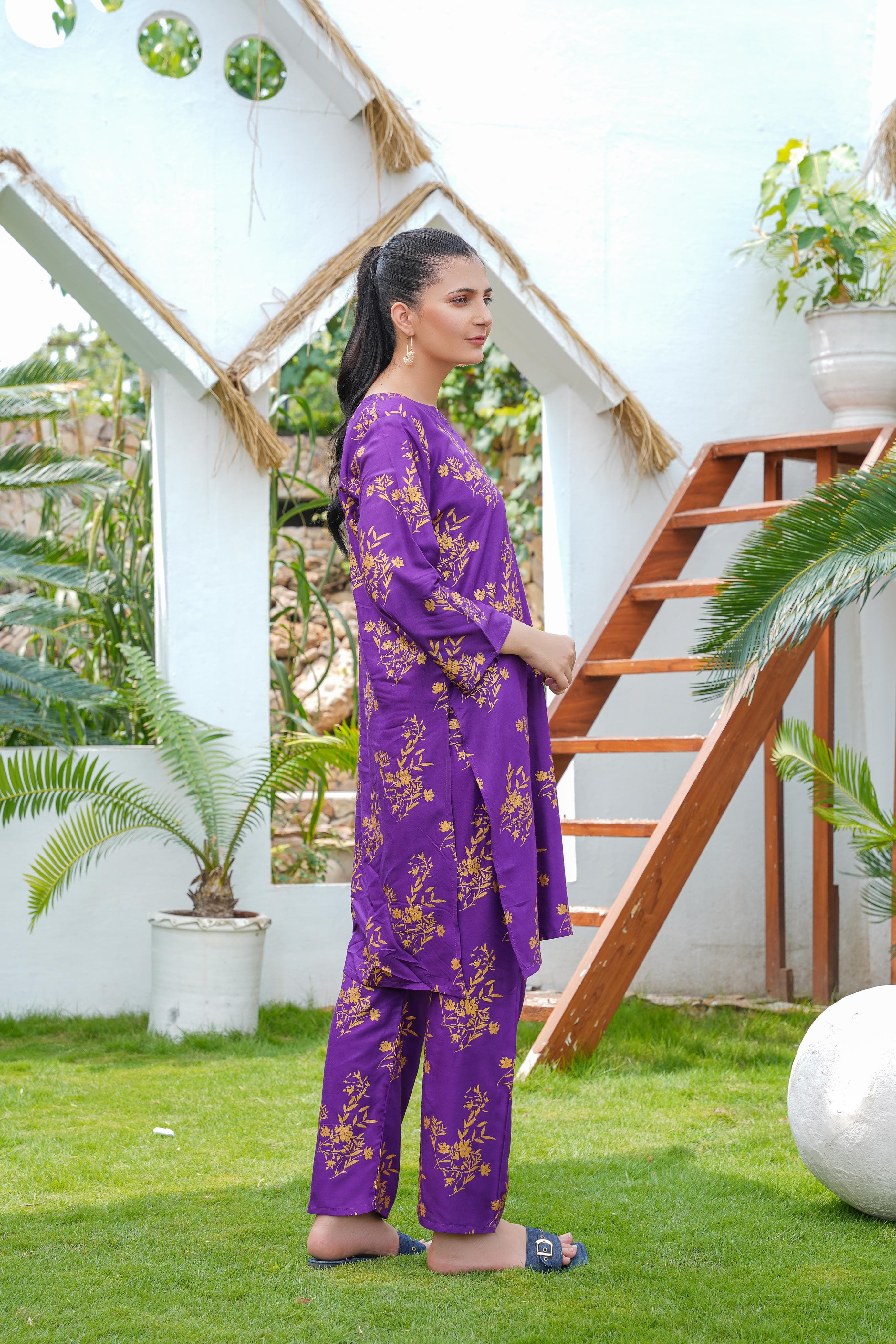 Camellia Printed Stitched 2 Piece Suit Co-Ords