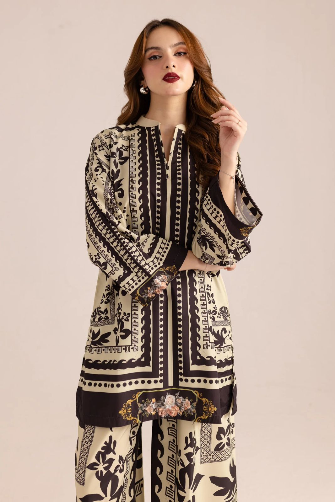 HANIA Digital Printed Premium Silk 2Pc Stitched Dress.