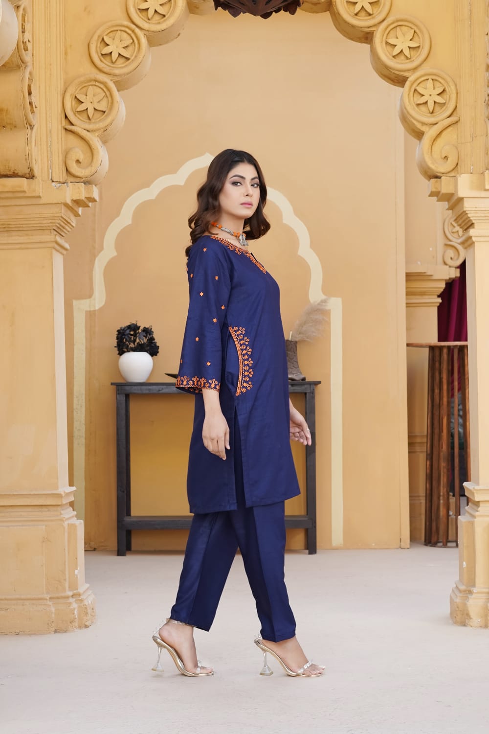 AFREEN POCKET Embroidered 2Pc Stitched Dress Premium Linen.