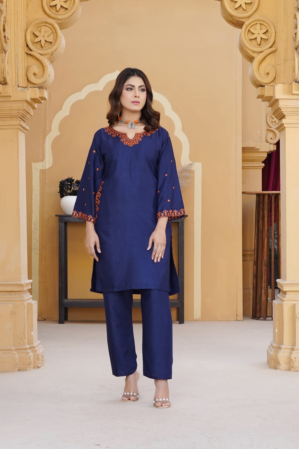 AFREEN POCKET Embroidered 2Pc Stitched Dress Premium Linen.