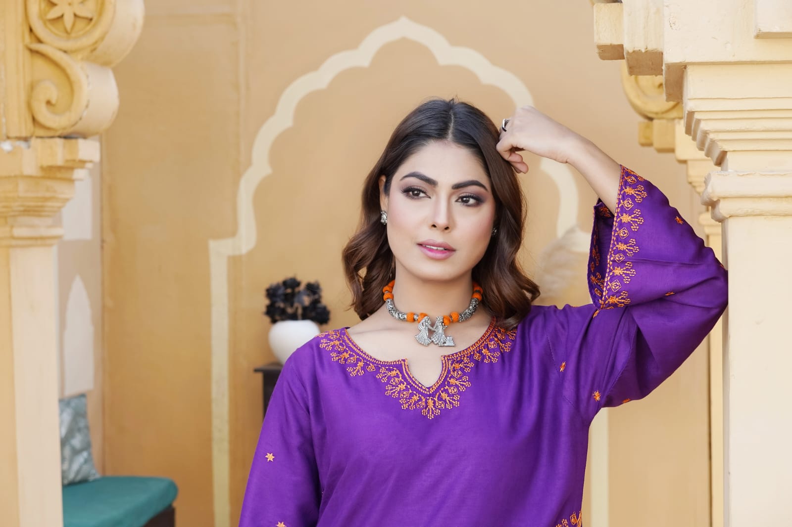 AFREEN POCKET Embroidered 2Pc Stitched Dress Premium Linen.