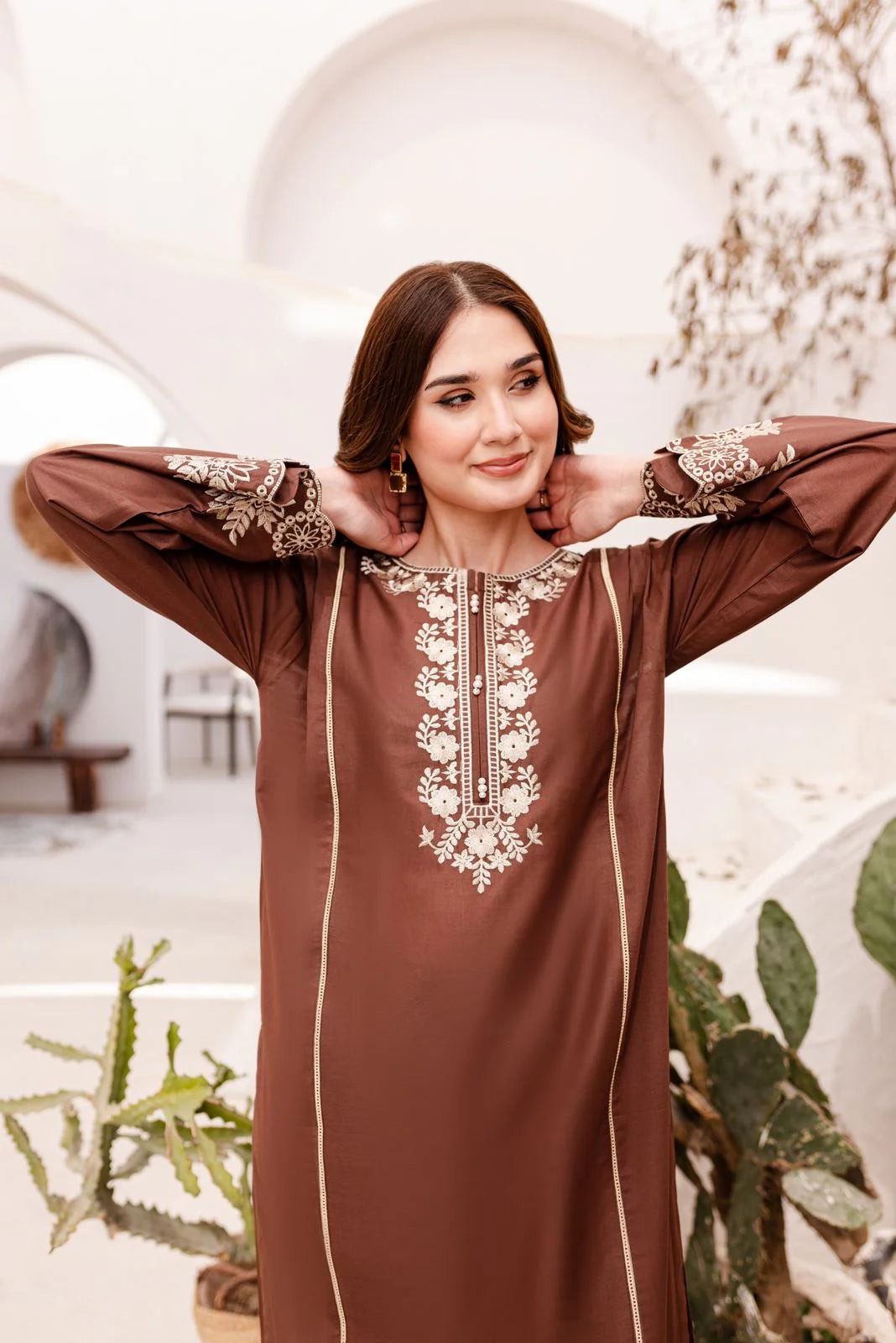 CHOCOLATE BROWN EMBROIDERED 2-PIECE Dress.