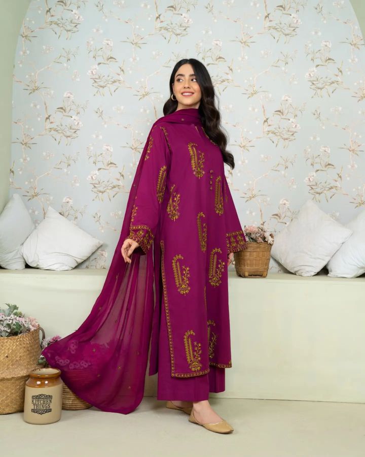 AMBER EMBROIDERED 3-PIECE Stitched Dress.
