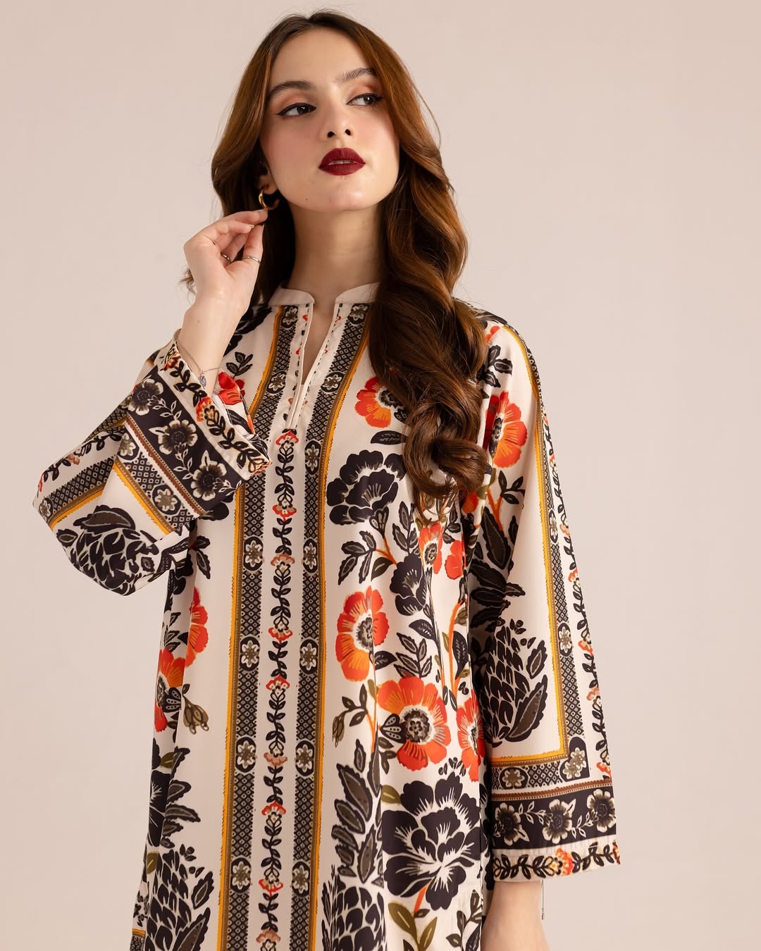 GULNAR Digital Printed Premium Silk 2Pc Stitched Dress.